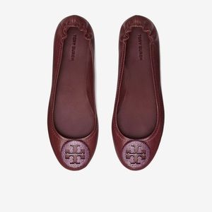 Tory Burch Claret Minnie Travel Ballet Pave size 10 EUC